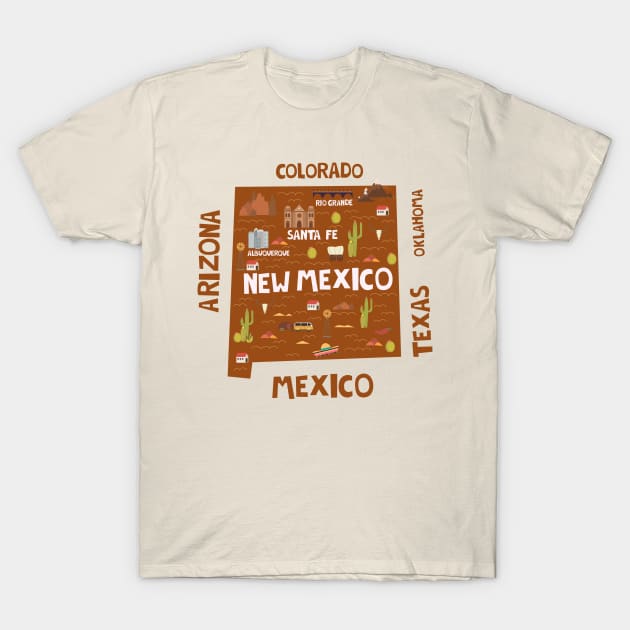 New Mexico State USA Illustrated Map T-Shirt by JunkyDotCom